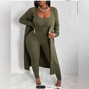 Green Jumpsuit & Cardigan